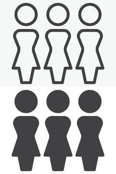 Three women group icon in line, outline and solid styles. Female team icon with editable stroke vector sign and symbol for women community, crowd and people concepts.