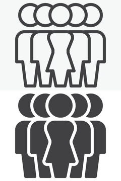 Woman leadership group icon in line, outline and solid styles. Female leader with team icon, editable stroke vector sign and symbol for management, crowd and authority.