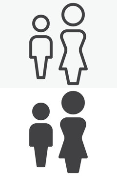 Man and woman icon in line, outline and solid styles. Male and female people icon with editable stroke vector sign and symbol for couple, users and human diversity.