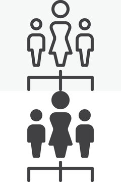 Group teamwork icon in line, outline and solid styles. Team under organization chart icon with editable stroke vector sign and symbol for collaboration and company structure.