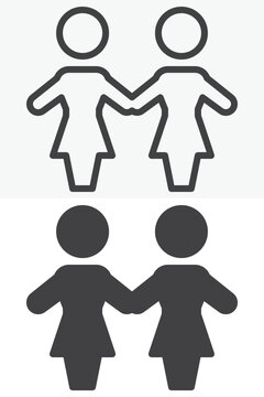 Partnership icon in line, outline and solid styles. Two women holding hands icon with editable stroke vector sign and symbol for cooperation, support and friendship.
