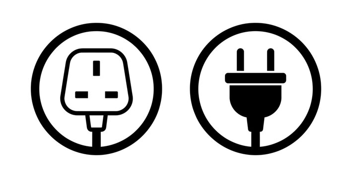 British and american electrical outlets in simple black line art style illustration