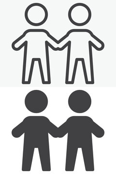 Two business people handshake icon in line, outline and solid styles. Male partners icon with editable stroke vector sign and symbol for agreement, deal and cooperation.
