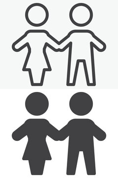 People work group icon in line, outline and solid styles. Woman and man standing together icon with editable stroke vector sign and symbol for staff, team and workforce.