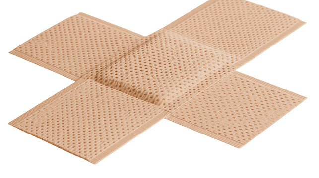 Cross shaped adhesive bandage with perforated fabric texture