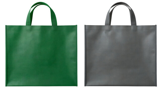Green and grey non-woven fabric reusable shopping bags with handles