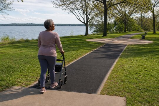 Accessible Beach Mat Installation Older Lakefront Park Route Moving