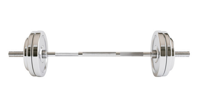 Chrome plated steel barbell with adjustable weight plates for strength training