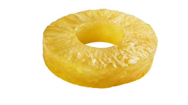 Fresh juicy yellow pineapple ring slice with fibrous texture
