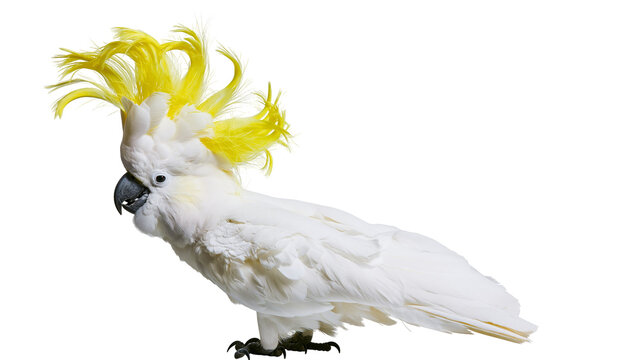 Sulphur-crested cockatoo with bright yellow crest feathers and white plumage