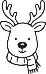 Obraz premium Illustrated Reindeer Head with Scarf Isolated