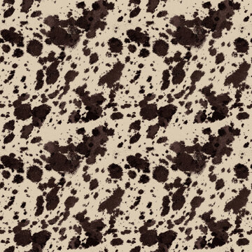 Seamless cow print pattern in dark brown and beige, animal skin texture background for fashion design, upholstery, and creative textile projects