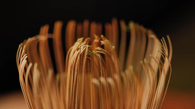 Close-up of bamboo matcha whisk	
