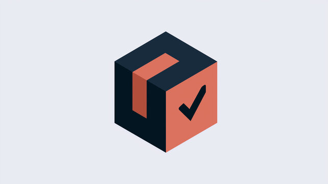 Isometric cube with checkmark symbol for confirmation or success