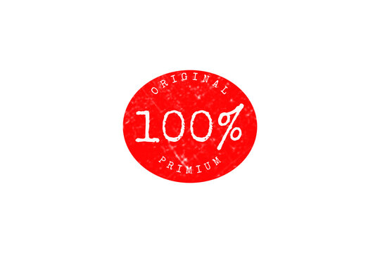 Red round stamp with original 100 percent text inside for quality assurance and product certification label