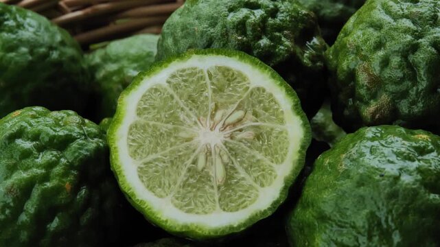 Sliced kaffir limes in a basket	