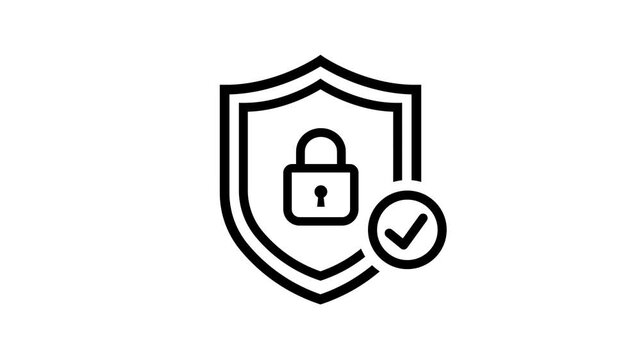 Animated security shield icon animation with locked padlock on transparent background. Security Protection Account animation on black background. Data Security Icon motion. Lock and Safe animation.