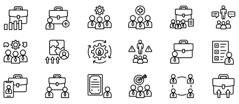 Employee Training and Professional Development Line Icon Set. Workplace Education and Business Learning. Vector Illustration.