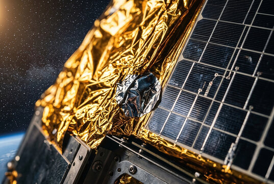 Abstract macro texture background of satellite gold thermal insulation foil