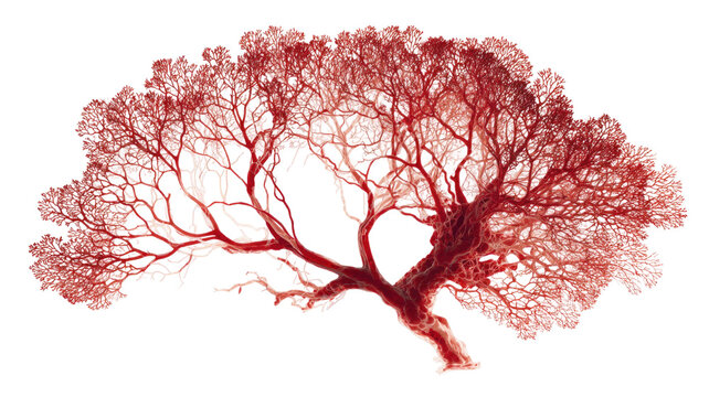 Detailed Human Lung Vascular Network with Extensive Branching Blood Vessels and Pulmonary Circulation Anatomy on transparent background