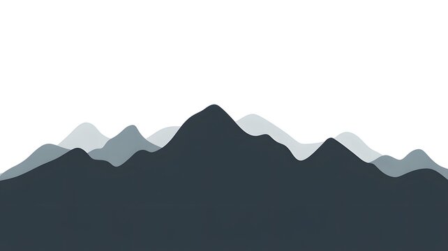 Minimalist mountain landscape illustration featuring soft gray layered peaks set against a clean white empty background