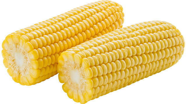 Two fresh raw yellow corn cobs with plump kernels