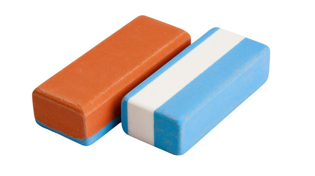 Rectangular orange and blue white rubber erasers for pencil marks