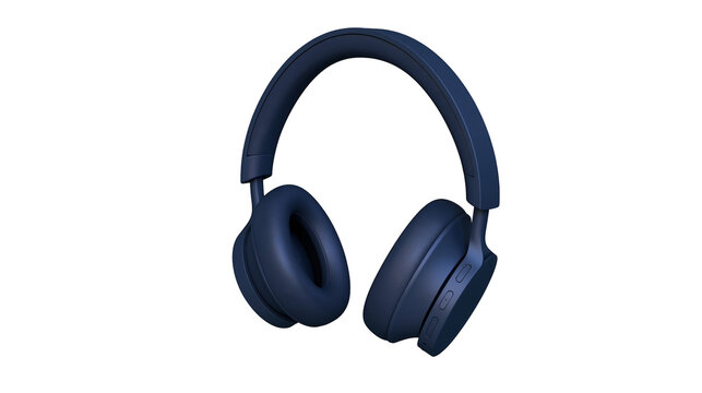 Dark blue wireless over-ear headphones with adjustable headband and control buttons