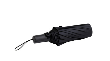 Compact black foldable umbrella with wrist strap and velcro closure © Aisling