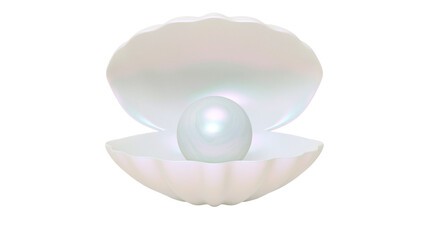 Lustrous white pearl nestled inside an open scalloped seashell © Aisling