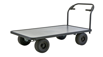 Heavy duty flatbed platform cart with black steel frame and pneumatic tires © Matthias