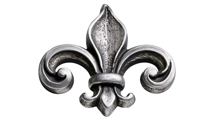 Antique silver fleur de lis emblem with weathered metallic texture © Matthias