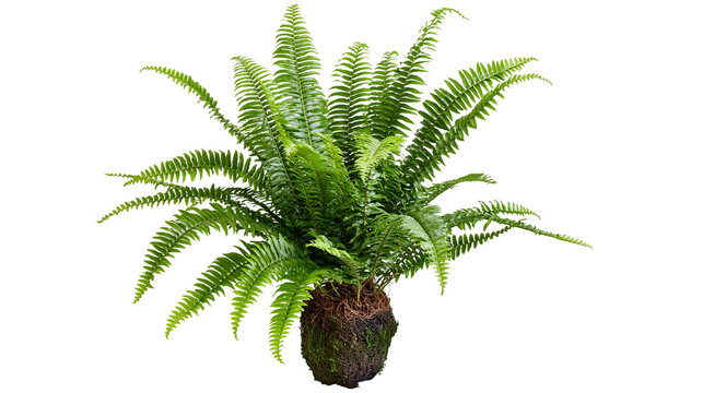 Lush green Boston fern plant with exposed soil root ball