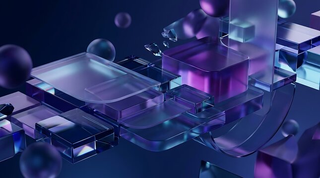 Abstract Glass Blocks Deep Blue, generative AI illustration
