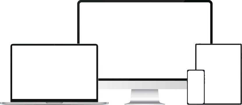 Multi device mockup vector responsive web design screen template desktop laptop tablet smartphone app showcase
