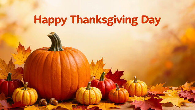 Pumpkins and Autumn Leaves for Thanksgiving Day Celebration