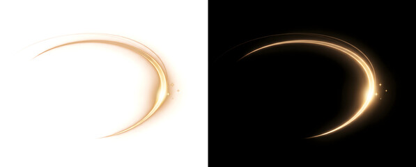 Golden crescent light arc glowing with sparkling stars perfect for elegant luxury branding in PNG, Transparent and Black Background Versions © Crafter