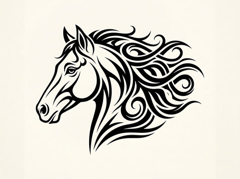 Tribal Horse Head Vector Illustration Isolated on White Background