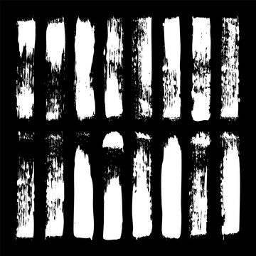 Long grunge brush strokes, lines, ink smudges, hand-drawn scribble shapes. Handmade sketchy marks, stains, charcoal streaks. Paint textures, dry brush effect. Marker underline. Vector illustration