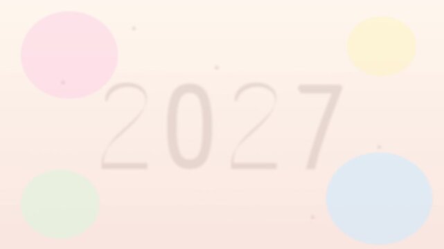 Happy New Year 2027 soft pastel text animation with floating party balloons