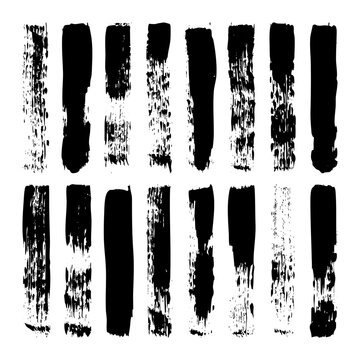 Long grunge brush strokes, lines, ink smudges, hand-drawn scribble shapes. Handmade sketchy marks, stains, charcoal streaks. Paint textures, dry brush effect. Marker underline. Vector illustration