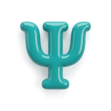 Glossy teal 3d psychology symbol isolated on a white background representing mental health and therapy concepts