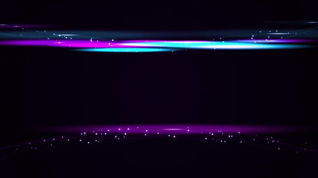 Neon light trails speeding across dark highway at night