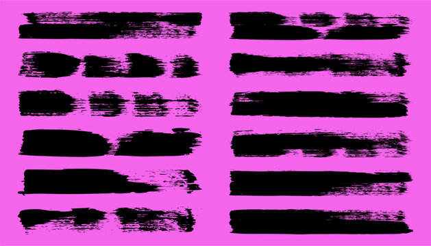 Grunge neon brush strokes, lines, ink smudges, hand-drawn scribble shapes. Handmade sketchy marks, stains, charcoal streaks. Paint textures, dry brush effect. Marker underline. Vector illustration