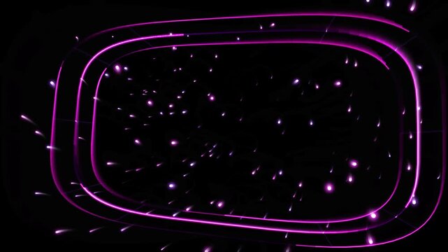 Pulsing neon light tunnel with glowing particles