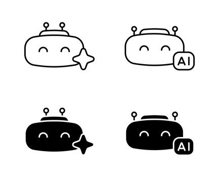 AI Productivity Artificial Intelligence Assistant Outline and Glyph Icon Set