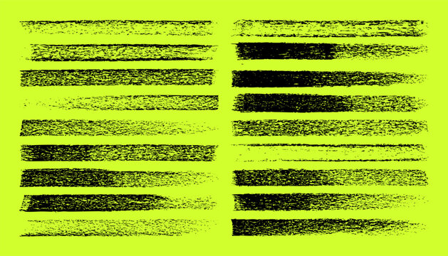 Grunge neon brush strokes, lines, ink smudges, hand-drawn scribble shapes. Handmade sketchy marks, stains, charcoal streaks. Paint textures, dry brush effect. Marker underline. Vector illustration