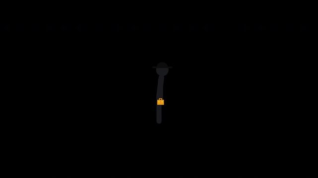 Stick figure walking with briefcase, animated character in motion, simple motion graphic.