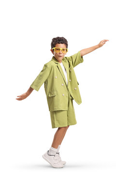 Child in a trendy suit set dancing