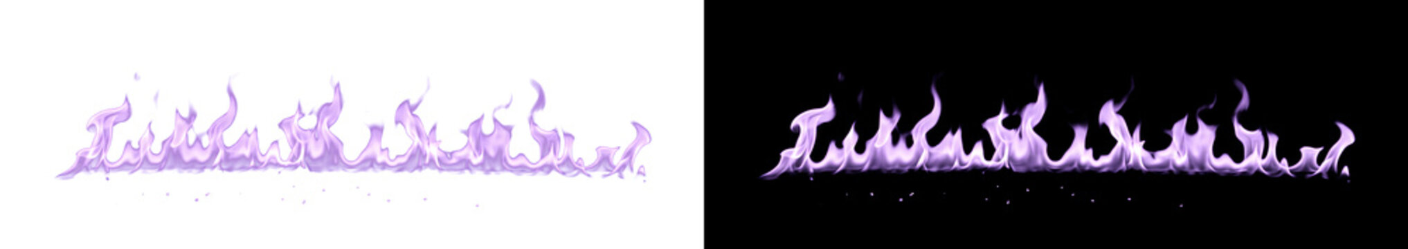 Purple Fire border of burning violet flame lines rising in a row featuring PNG, Transparent and Black Background Versions